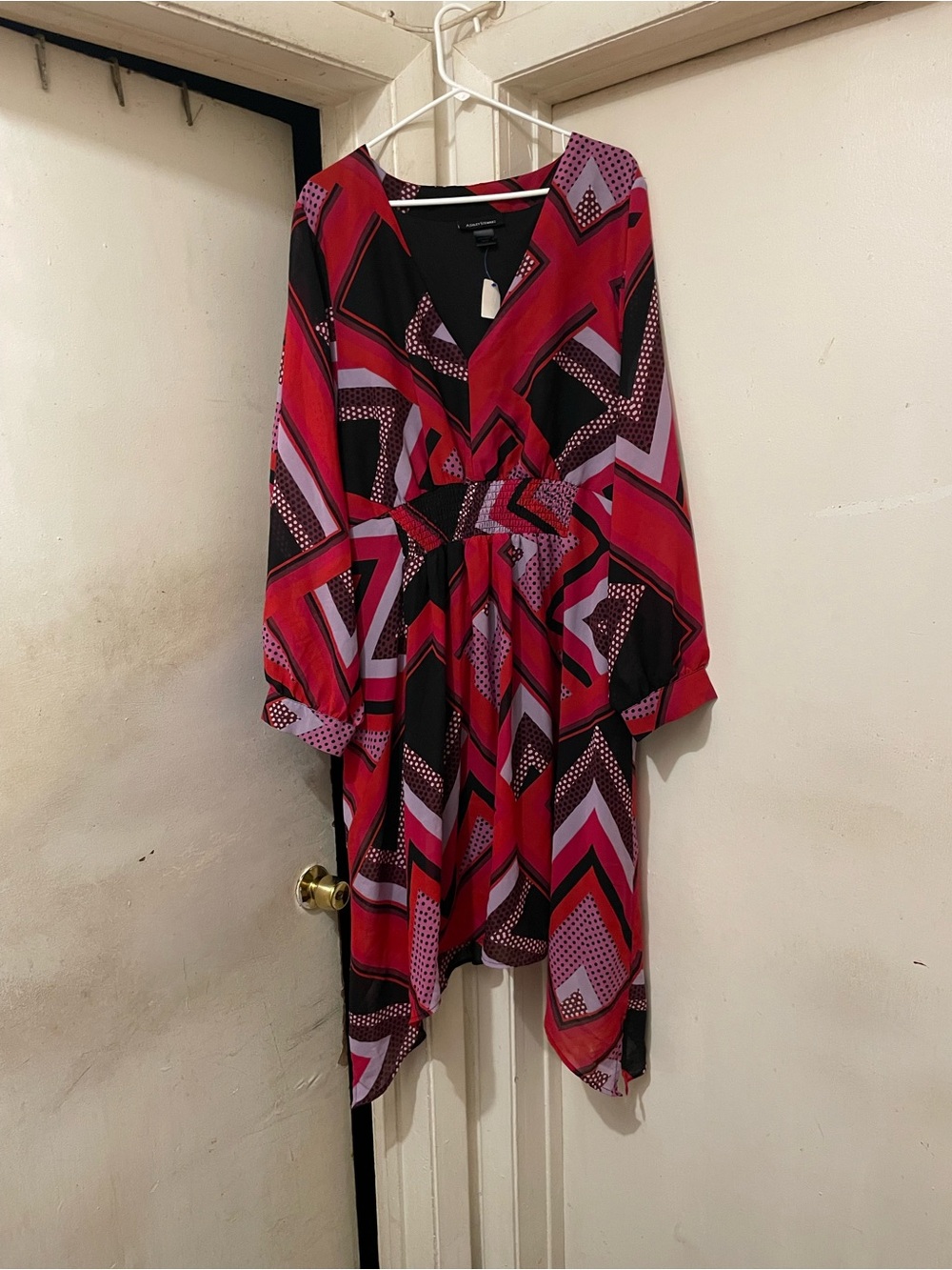 Ashley Stewart 22/24 Geometric Surplice High Low Chiffon Dress Plus Size